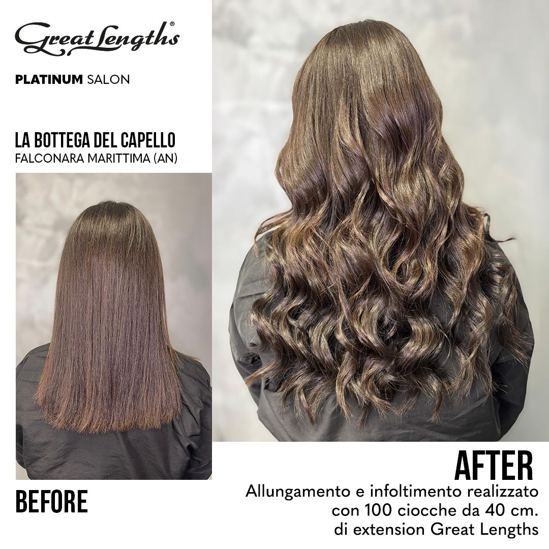 Allungamento e infoltimento realizzato con 100 ciocche da 40 cm. di extension Great Lengths