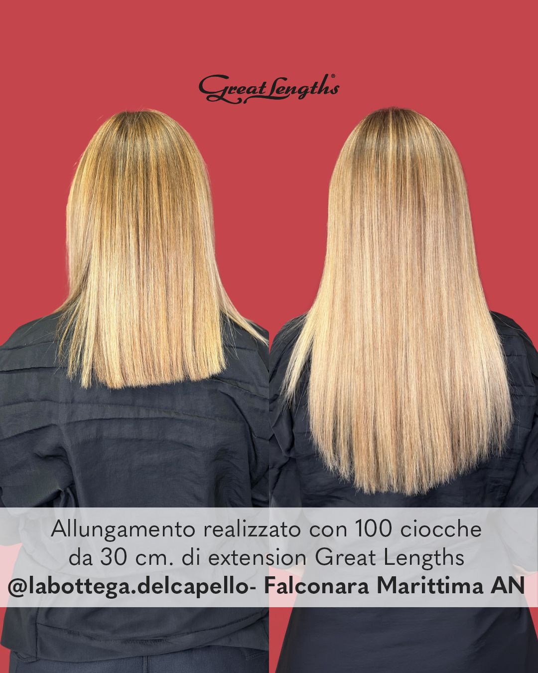 Allungamento realizzato con 100 ciocche da 30 cm. di extension Great Lengths @labottega.delcapello Falconara Marittima AN