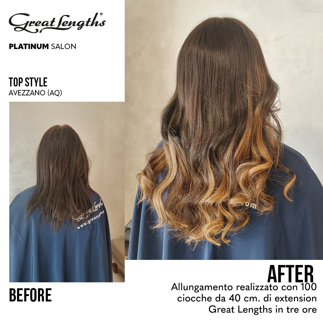 Allungamento realizzato con 100 ciocche di extension Great Lengths in tre ore Top Style Avezzano