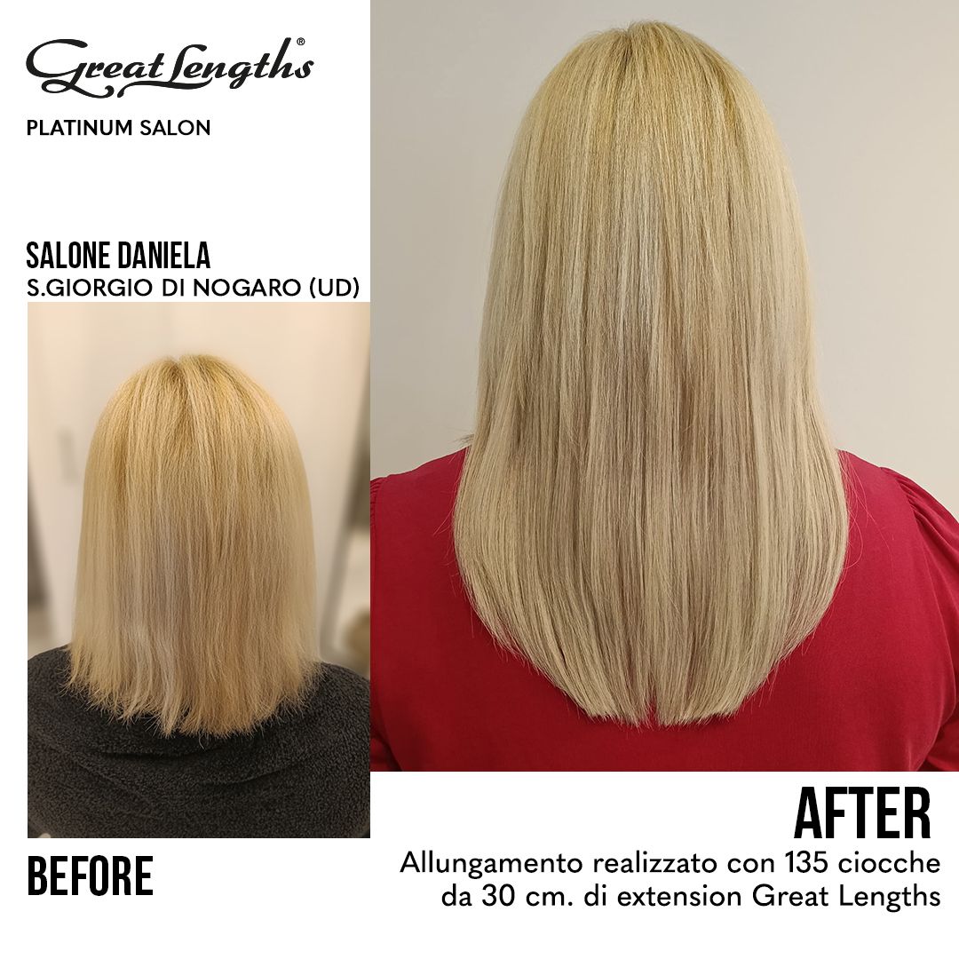 Allungamento realizzato con 135 ciocche da 30 cm. di extension Great Lengths Salone Daniela San Giorgio di Nogaro