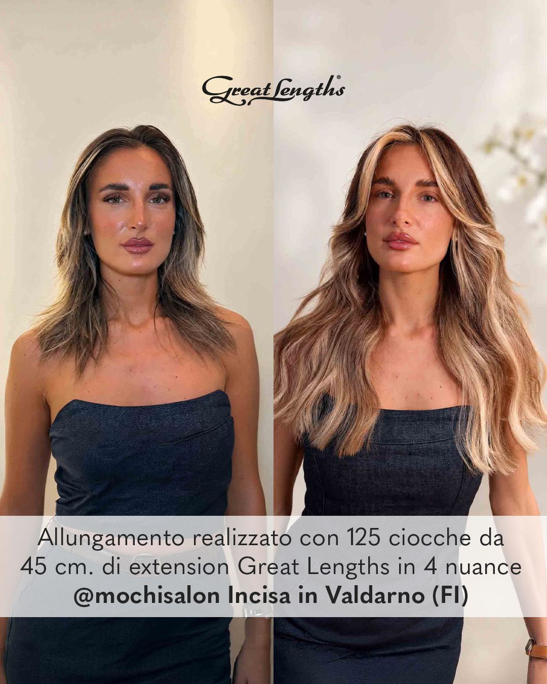 Allungamento realizzato con 125 ciocche da 45 cm. di extension Great Lengths in 4 nuance @mochisalon Incisa in Valdarno (FI)