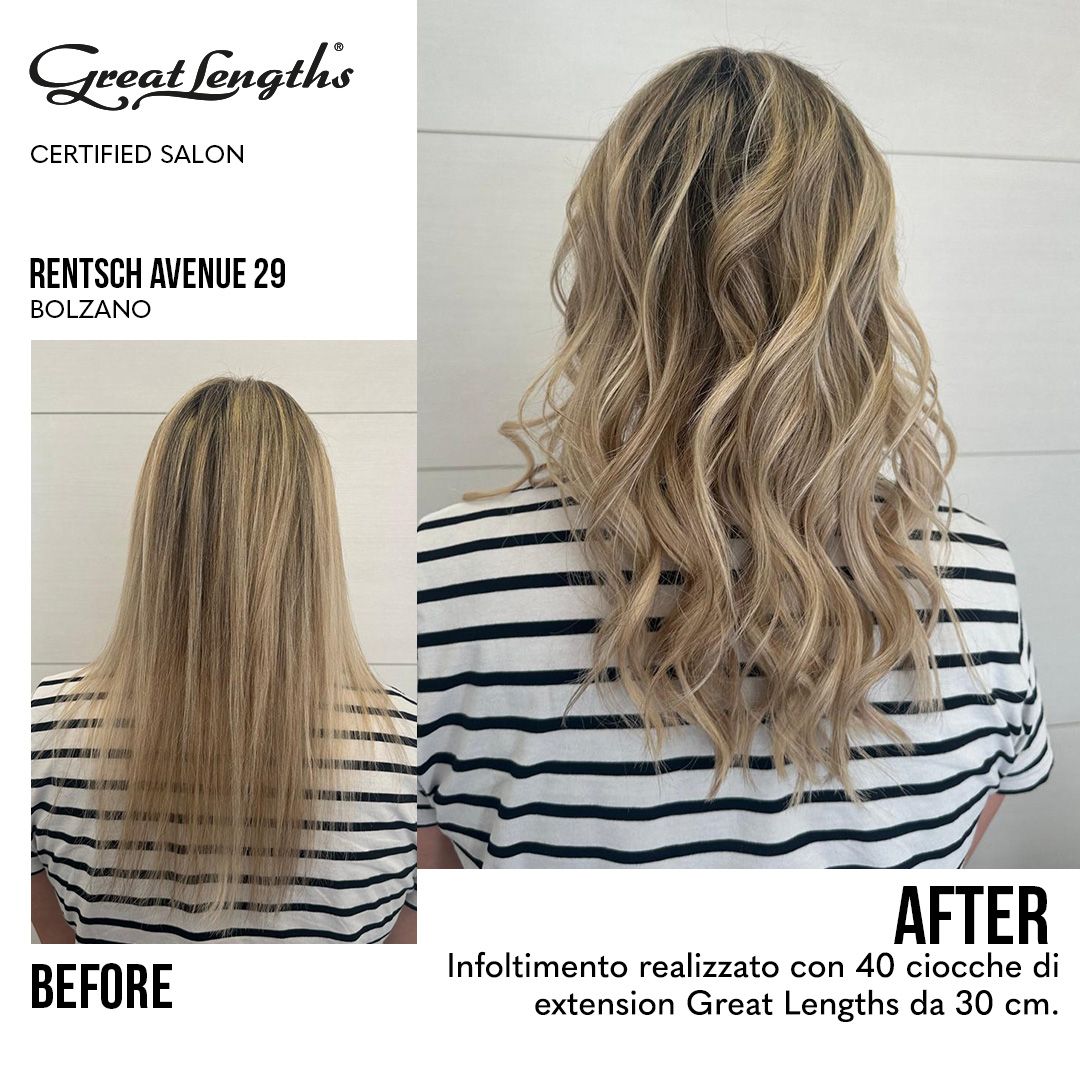 Infoltimento realizzato con 40 ciocche di extension Great Lengths da 30 cm. Rentsch Avenue 29 Bolzano
