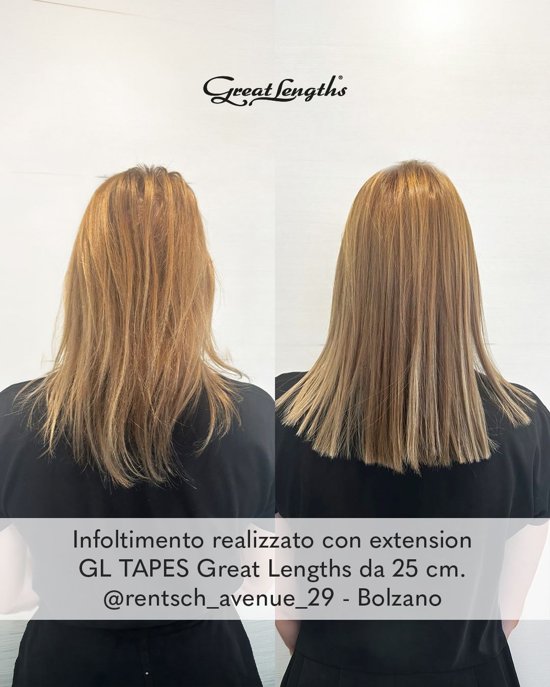 Infoltimento realizzato con extension GL TAPES Great Lengths da 25 cm. Rentsch Avenue 29 Bolzano