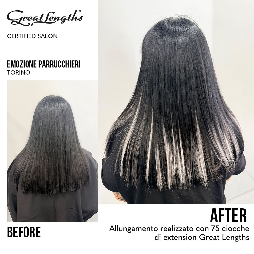 Allungamento realizzato con 75 ciocche di extension Great Lengths Emozione Parrucchieri Torino
